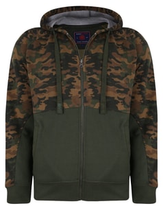 KAM – Kapuzenjacke mit Camouflage-Einsatz und Reißverschluss in Khaki